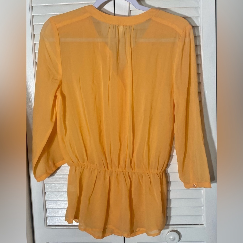 Passports New York & Company Orange Semi-sheer Button Up Top, Sz S, 3/4 Sleeves - Picture 2 of 6